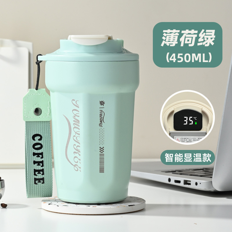 保温杯316不锈钢八角咖啡杯双层真空户外高颜值便携带提绳随手杯|undefined