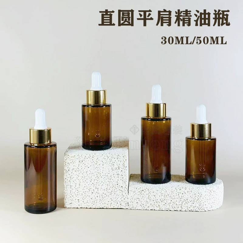 Спот 30ml коричневый цвет плоский плечаный бутылка 50ml эссенции бутылка коричневую бутылку эфирного масла янтарный капельница