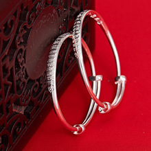 玖凤祥正品银饰 足银999.9 万足推拉百福小孩手镯 时尚手镯纯银一