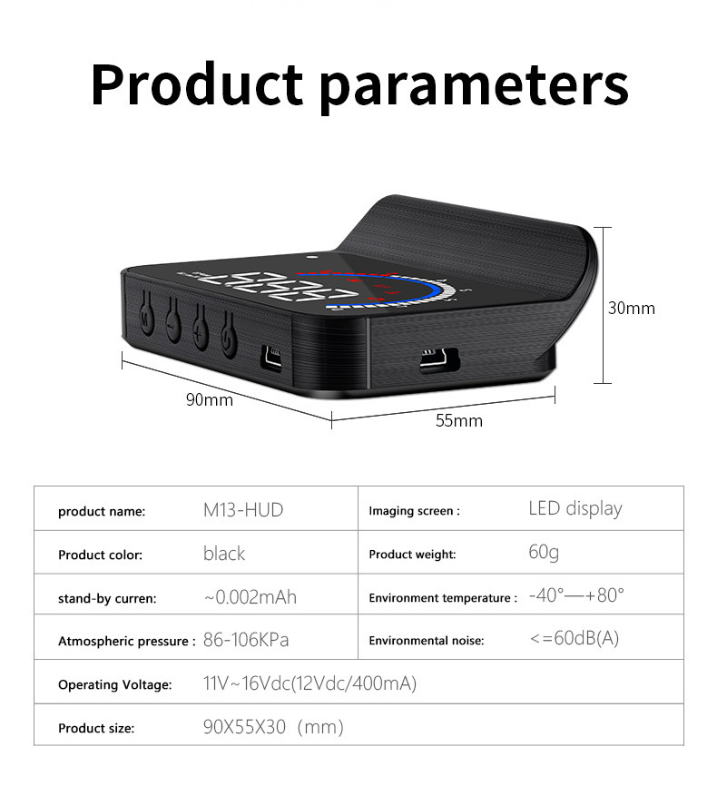 Hud Head-Up Display Obd Car Modification High-Definition Floating Projector with Built-In Sunshade Car Speedometer