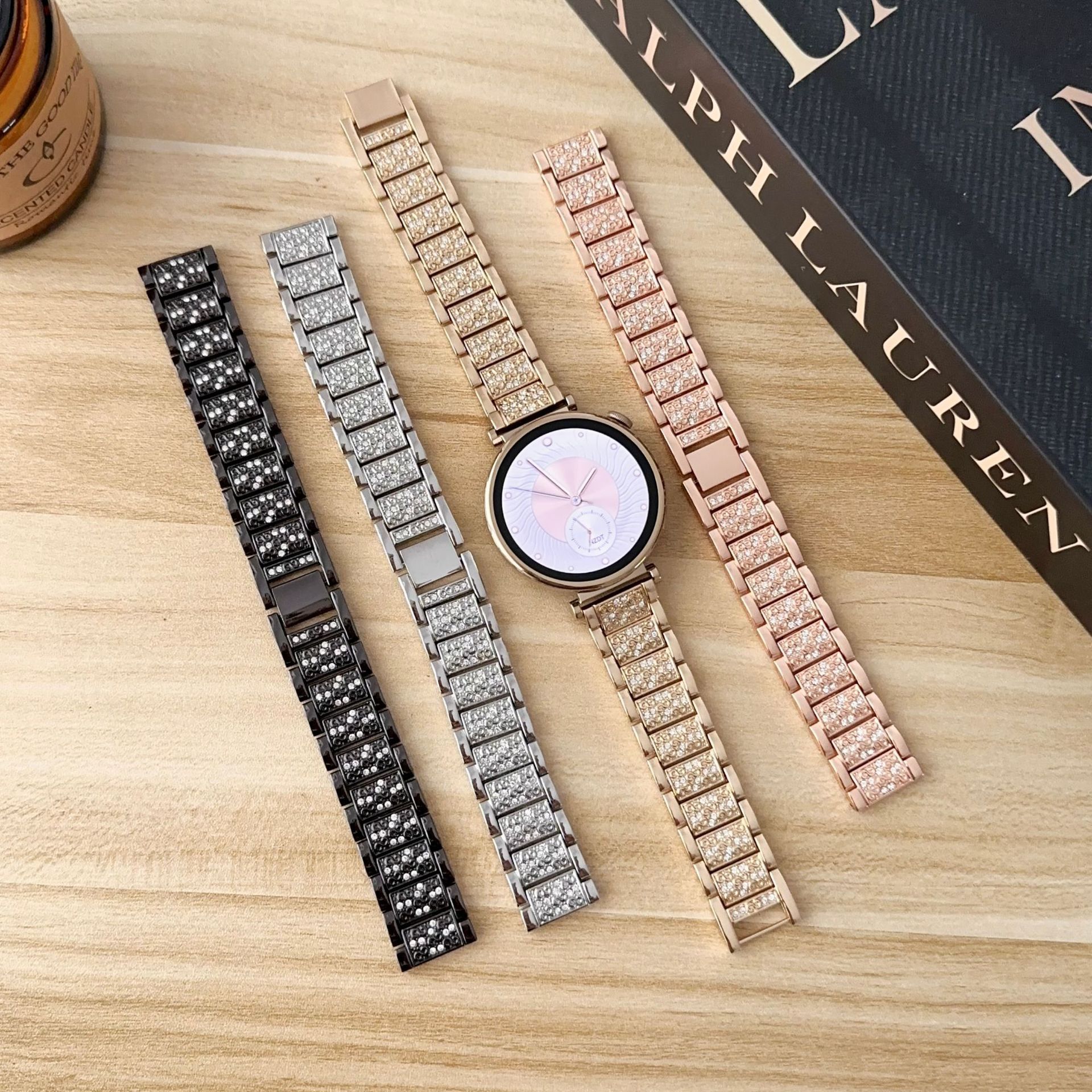 Suitable for Apple S11 Three-Row Full Diamond Metal Watch Band, Fit4 Gt6, 18 20 22 Diamond-Encrusted Wristband