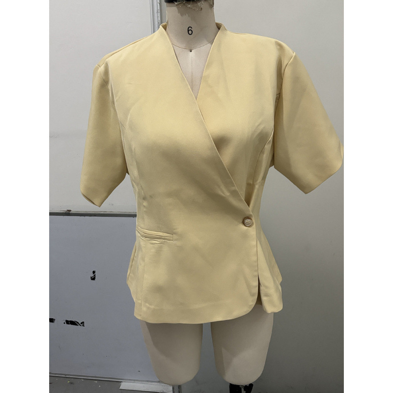 Saco Blazer Femenino de Manga Corta de Poliéster, Cuello en V, para Oficina image 8