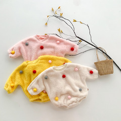 Baby baby autumn and winter velvet jumpsuit infant and toddler internet celebrity cute ball triangle bag fart clothes princess outing clothes