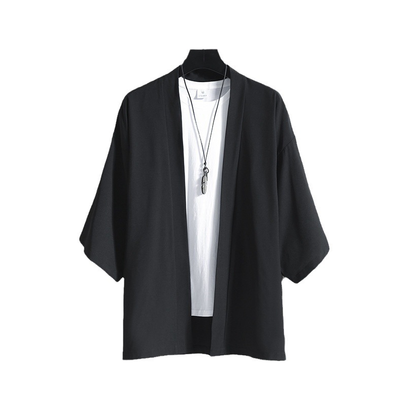 Four-way stretch solid color home kimono cape robe men's wholesale cross-border summer Japanese loose casual plus size