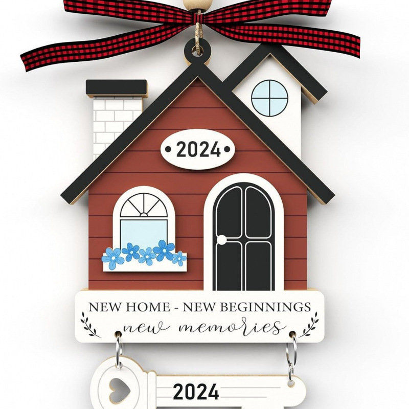 跨境新品新房2025乔迁之喜圣诞树挂件双层雕刻年份可改木质工艺品|undefined