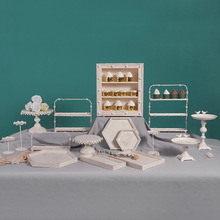 JZ48欧式复古白色木质甜品台摆件森系婚礼展示架子蛋糕台精致茶歇