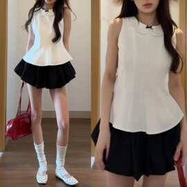 白色娃娃领无袖背心t恤女2026新款夏季法式气质短款收腰显瘦上衣