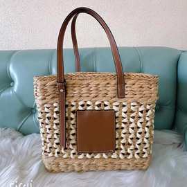 托特草编手提包 手工镂空编织包百搭单肩包文艺海边度假