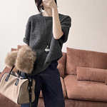 GRACETINAHOO冬纸片人极简慵懒粗纱廓形短袖羊毛保暖毛衣ZA6246