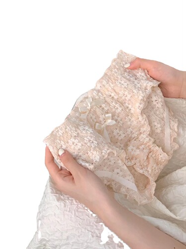 Japanese floral girl style British pear puff pure cotton crotch seamless ear-edged mid-waist lace panties for women