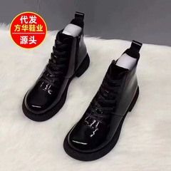 软皮芒果头漆皮马丁靴女英伦风2025秋冬季新款粗跟皮鞋时尚短靴