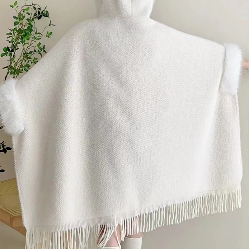 Extra Fleece, extra dicker Wollkragen, Kapuzentasche, Schal, Umhang, lockere Strickjacke, großer Wollmantel für Damen_voghion.com