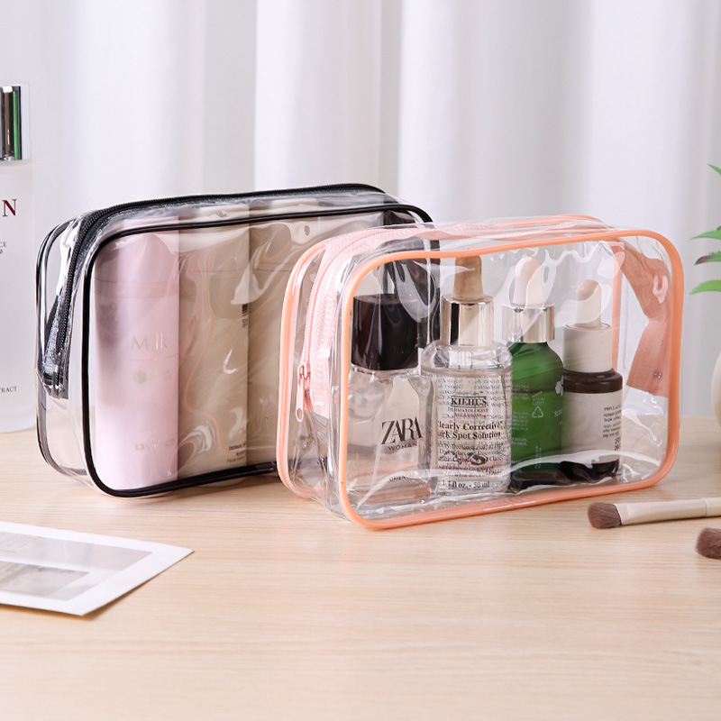 Bolsa de almacenamiento visual impermeable transfronteriza para cosméticos bolsas de almacenamiento portátiles para artículos de tocador bolsas de lavado con cremallera de PVC