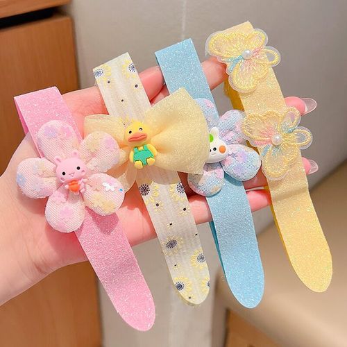 Butterfly pearl broken hair stickers for children new bow cinnamon dog cute cartoon new hair accessories flower bangs stickers