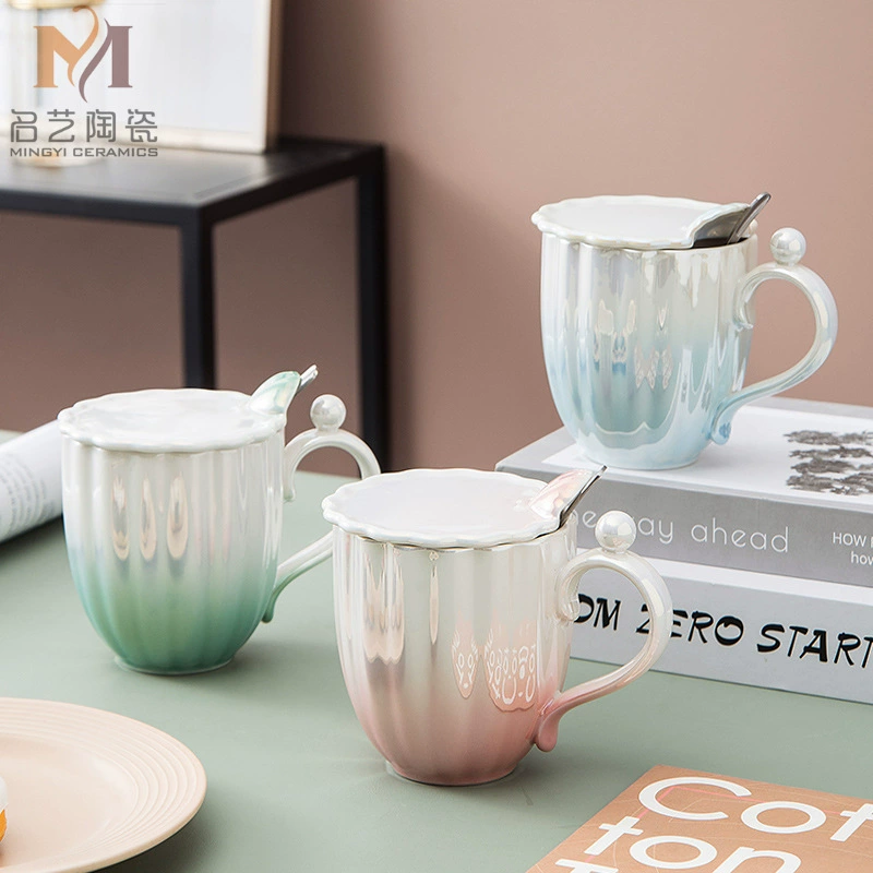 A piece of pearl shell with cover mug, internet celebrity pearl glaze ceramic, creative trend drinking cup