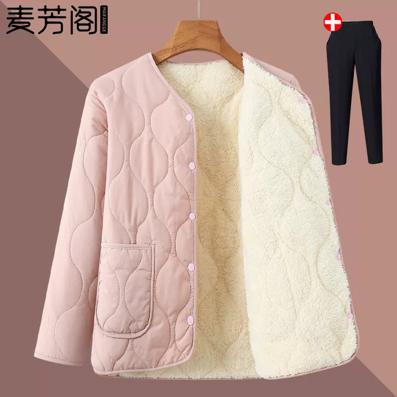 中老年人冬装加绒外套女妈妈冬季内胆轻薄小棉衣老人太太保暖棉服