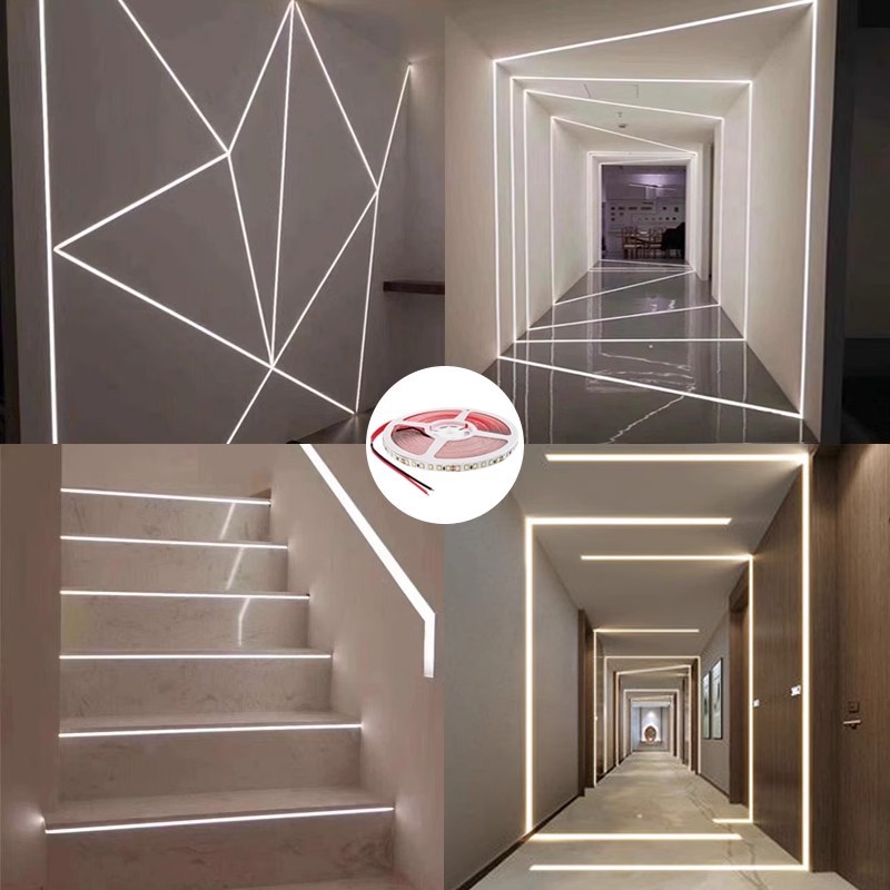 Lámpara led con tablero desnudo autoadhesivo de 24v, luz lineal de tira de bajo voltaje, ranura de aluminio, gabinete de techo de sala de estar, luz lineal