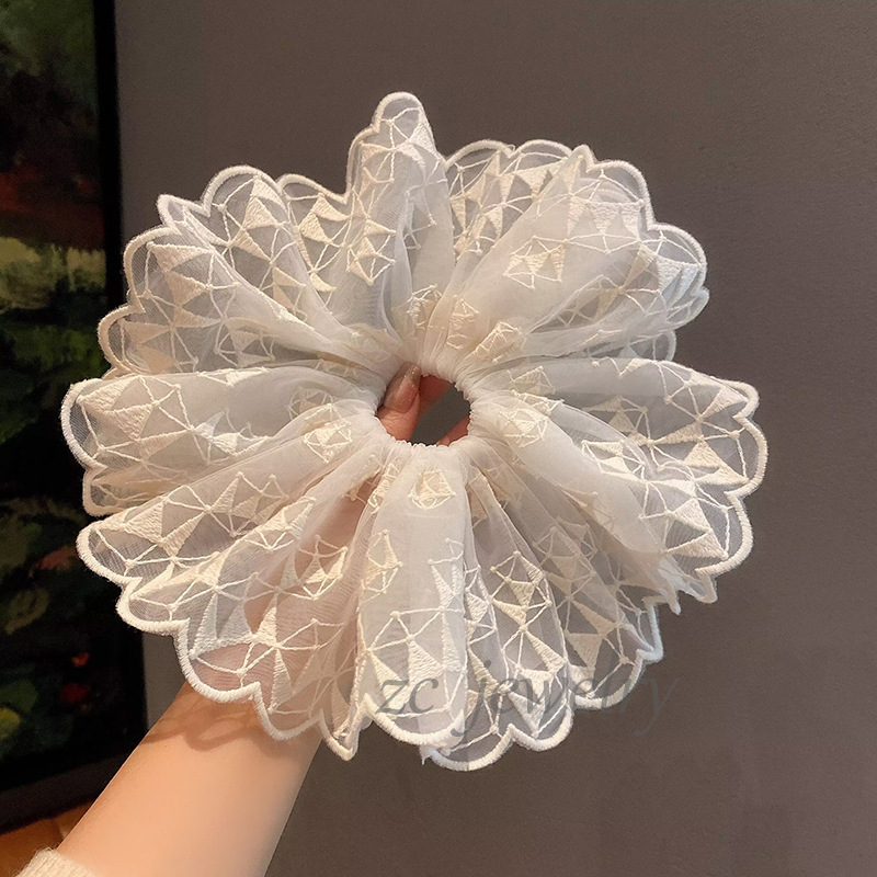 Lace Heavy Embroidery Soft Draping Oversized Fashion Hair Ring Internet Celebrity New Style Elegant Women's Boutique Hair Accessories