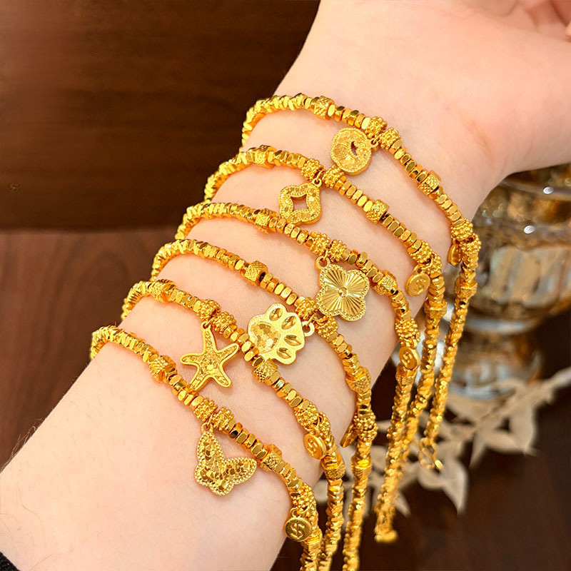 New Chinese-Style Ancient Imitation Gold Cat Paw Bracelet with Gold Butterfly, Light Luxury Fashion Four-Leaf Clover Wrap-Around Hand Jewelry New Chinese-Style Ancient Imitation Gold Cat Paw Bracelet with Gold Butterfly, Light Luxury Fashion Four-Leaf Clover Wrap-Around Hand Jewelry