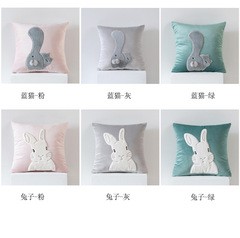 Export pet cat plush toy cute cartoon cat pillow living room office 3D rabbit hair sofa cushion cover 