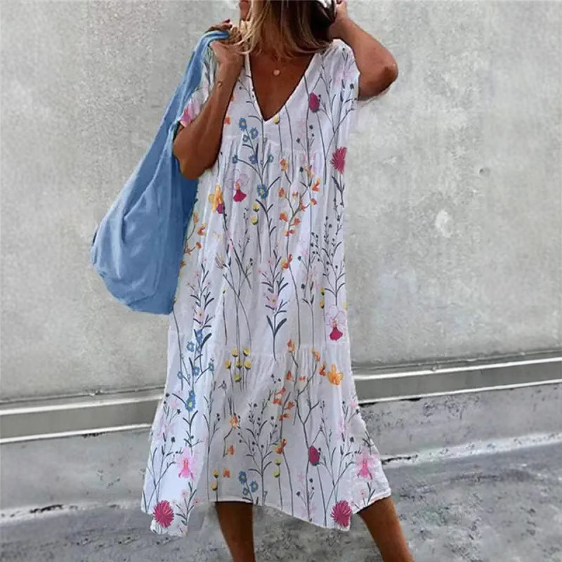 European and American cross-border spring and summer new European and American foreign trade women's V-neck sleeveless dress slit color casual commuting mid-length skirt