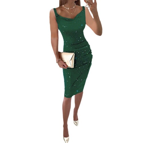  Spring and Summer European and American Foreign Trade Amazon Cross-border New Women's Fashion Hot-stamping Pencil Skirt Sexy Dress Evening Gown 