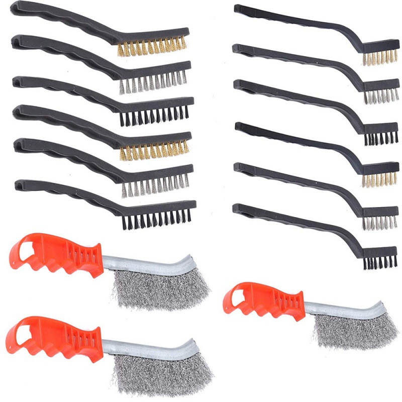 15件套钢丝刷套装清洁钢丝刷手钢丝刷套装带不锈钢黄铜尼龙刷毛