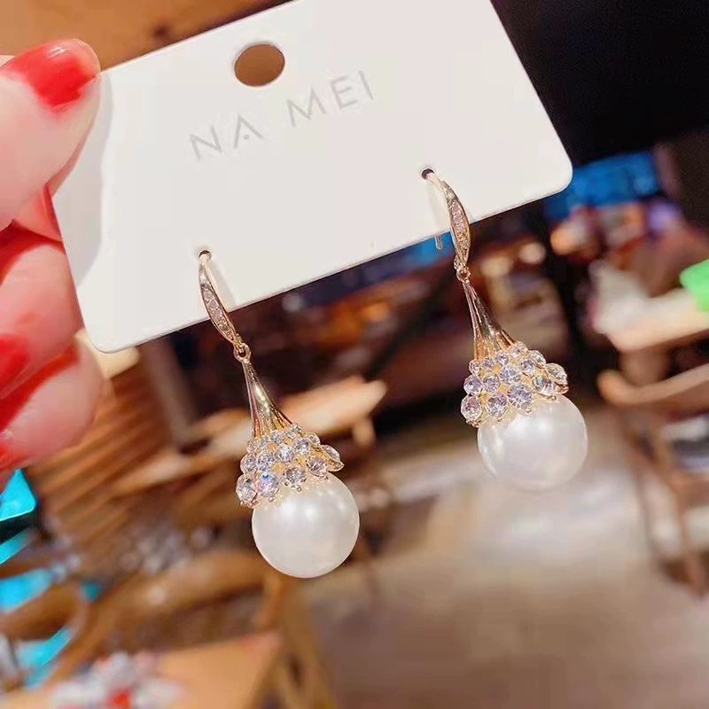 Drop Earrings, Pearl and Cat's-Eye Accent, Elegant High-End Dangle
