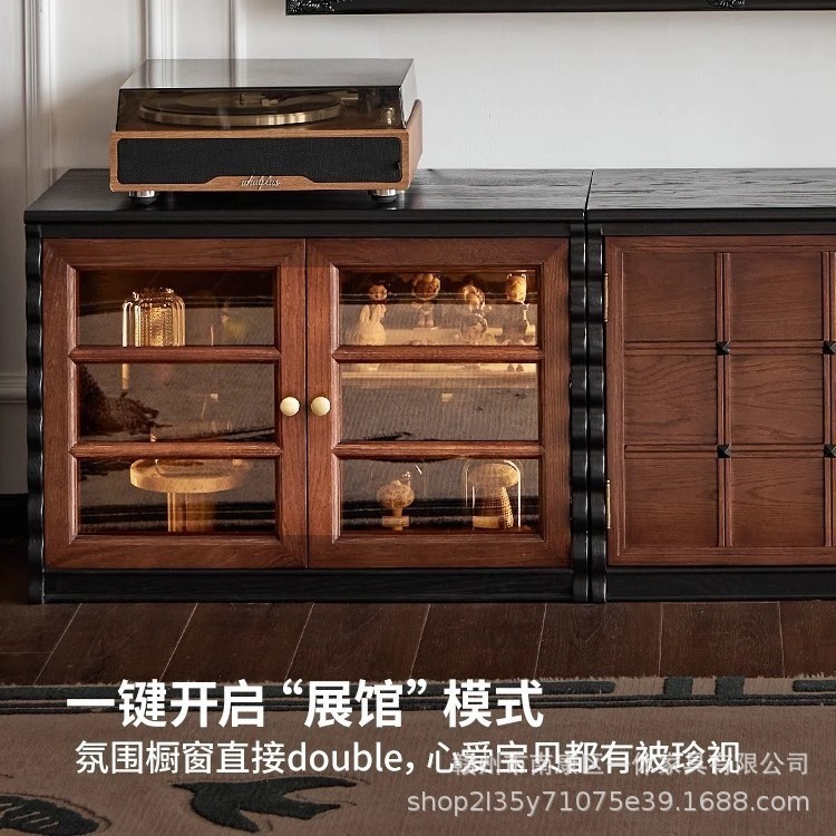 法式中古实木电视柜模块组合巧克力玲珑柜骨骼线复古落地柜展示柜|undefined