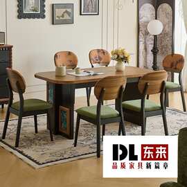 复古欧式古风餐桌实木白蜡木桌椅组合家用小户型客厅长方形西餐桌