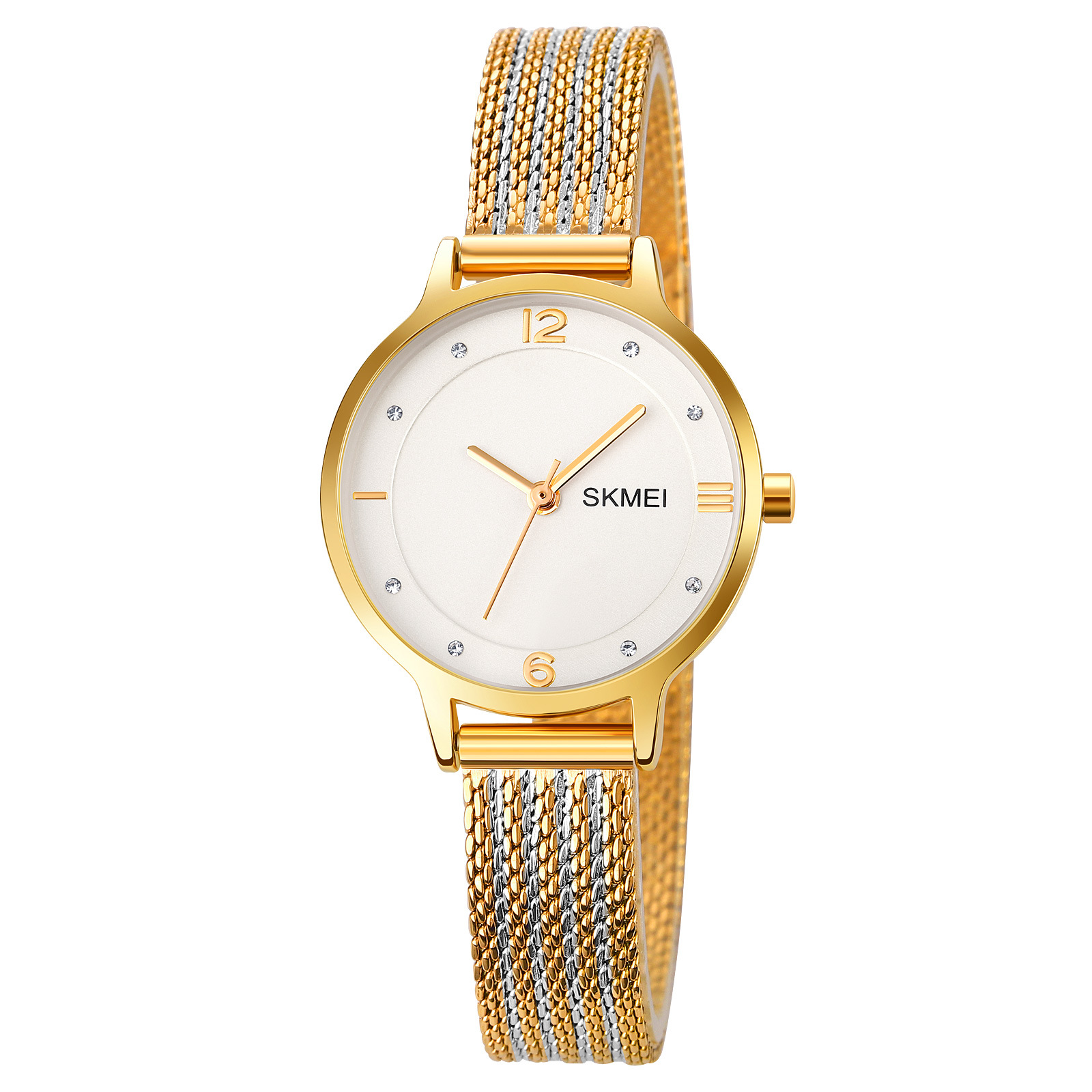 Momentos de belleza moda reloj de pulsera damas oro rosa correa de trenzado de plata simple reloj de cuarzo fuente fábrica personalizada al por mayor