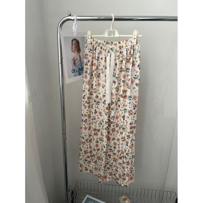 Pantalones anchos para mujer pantalones de pijama de algodón de verano para mujer Pantalones casuales de ropa para el hogar pantalones finos antimosquitos de noveno mes para mujer se pueden usar afuera