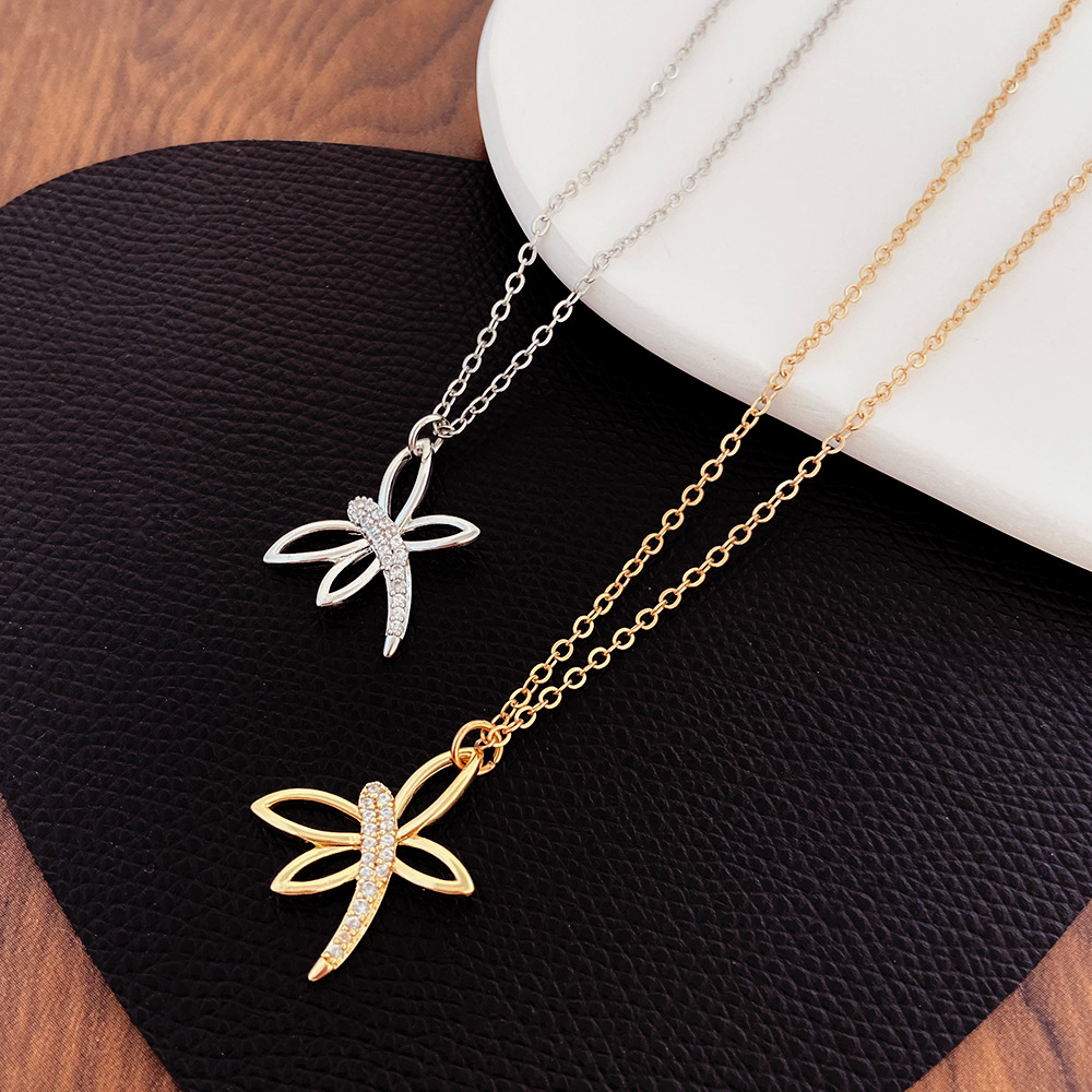 Dragonfly Pattern Women'S Gender Fashion Dragonfly Copper Necklace Inlay Zircon Copper Necklaces