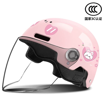 Boys and Girls Children Electric – Motosiklet kaskı (dəbilqə) - 3c-pink-adorable-rabbit-transparent-long