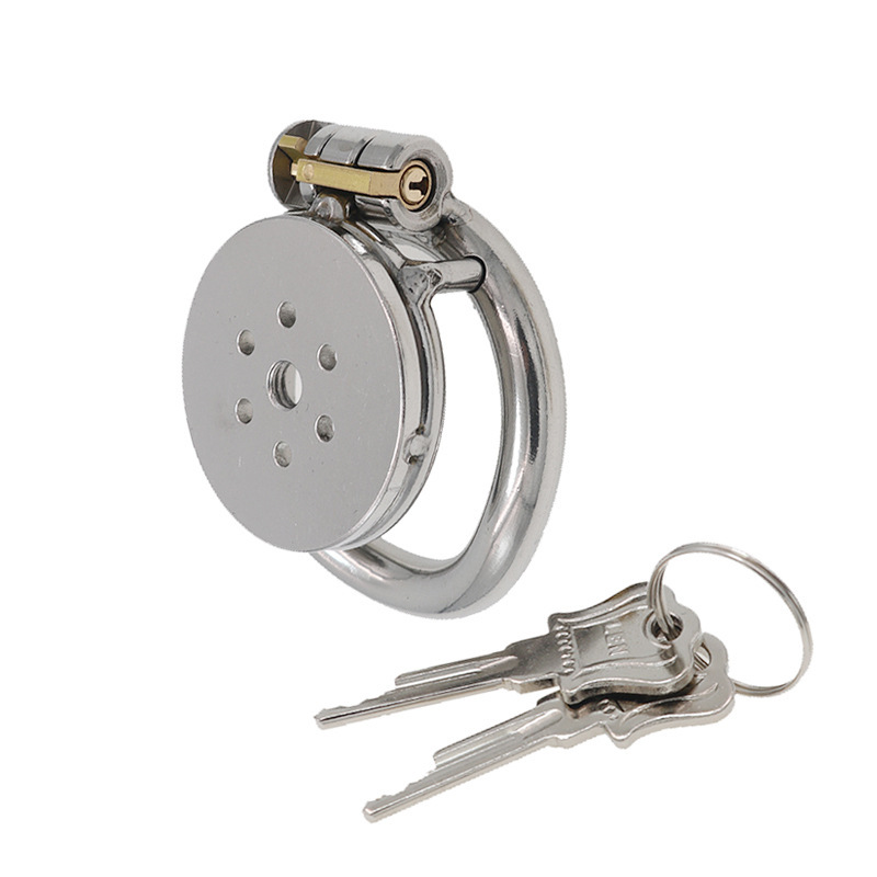 Funny Flat Plate Round Hole Chastity Lock Cage Male Chastity Vessel Alternative Constraint Interesting Tools Go Out to Wear Cross-Border
