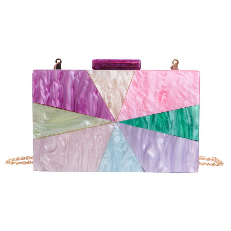 Comercio exterior transfronterizo damas nueva bolsa de acrílico empalmado bolsas de cena de hombro de una sola mano de la boda