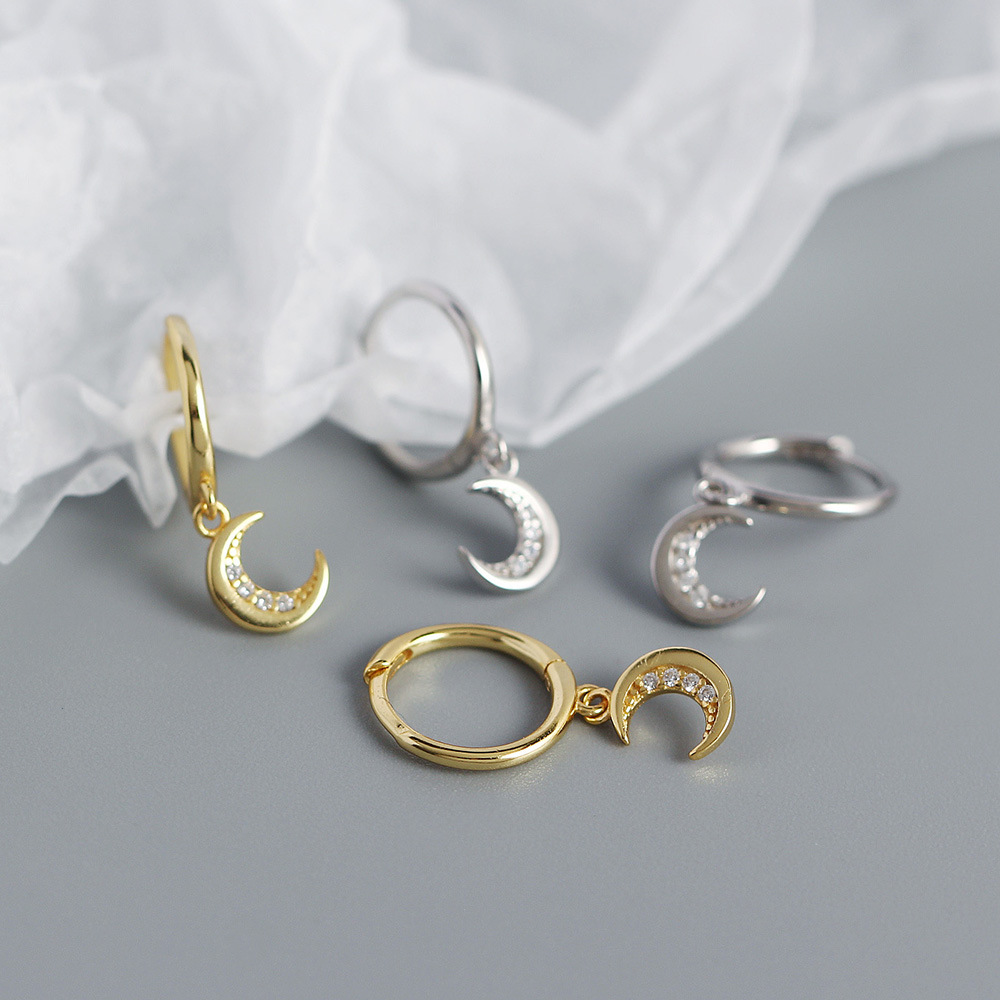 Earrings Classification Silver Rhinestones Moon Earrings
