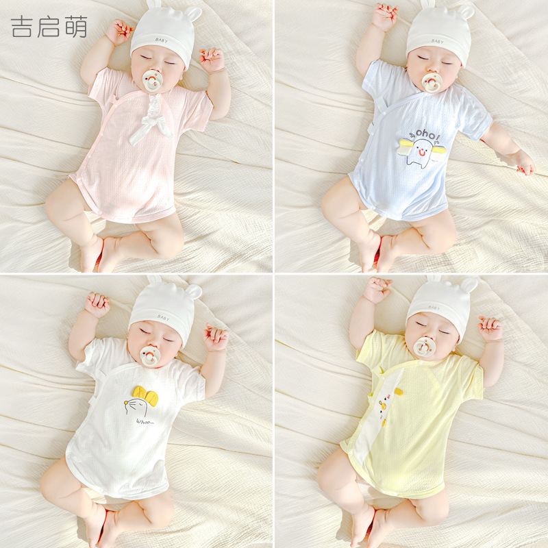 Baby summer jacket, algodón recién nacido, ropa de monje de mangas cortas para hombres y mujeres, delgada bolsa de triángulo, ropa de verano para bebé