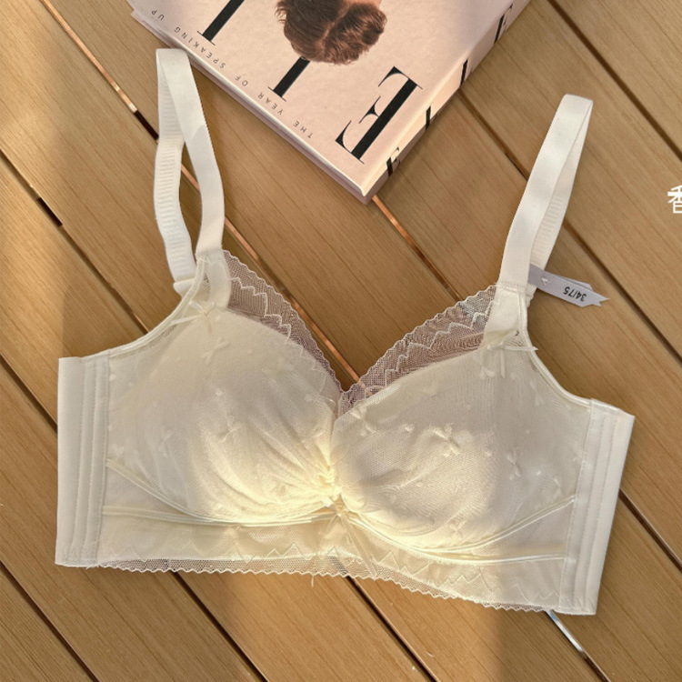 2355 Luz de lujo dulce encaje chica ropa interior las mujeres cómodo inalámbrico proteína pequeño pecho engrosado push up BRA traje
