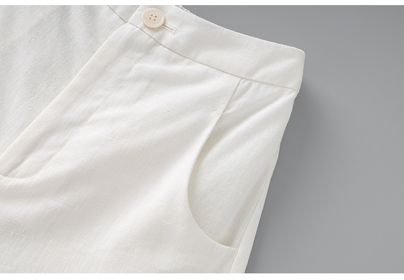 Quần culottes nữ ống rộng vải lanh phong cách cổ điển giản dị, dáng suông rộng, mặc đi làm hoặc dạo phố mùa hè — Màu trắng chi tiết 19