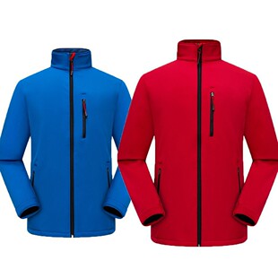 Autumn and Winter Outdoor Fleece Soft Shell Jacket Windproof Warm Thickened Jacket Men's Pure Color Stand Collar Hiking and Climbing Wear-Resistant Cardigan