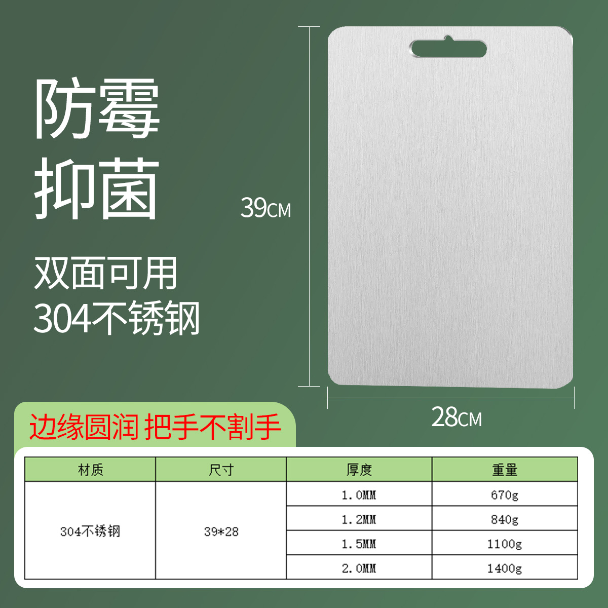 Placa de acero inoxidable transfronteriza explosiva de doble cara de cocina placa de acero inoxidable antibacteriana antifungal placa de corte de verduras de acero inoxidable