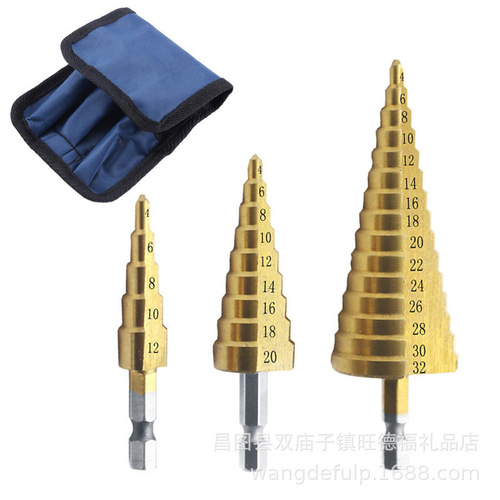 Hexagonal shank straight flute step drill titanium plated pagoda drill expanded hole step drill 4-12 4-20 4-32 bag