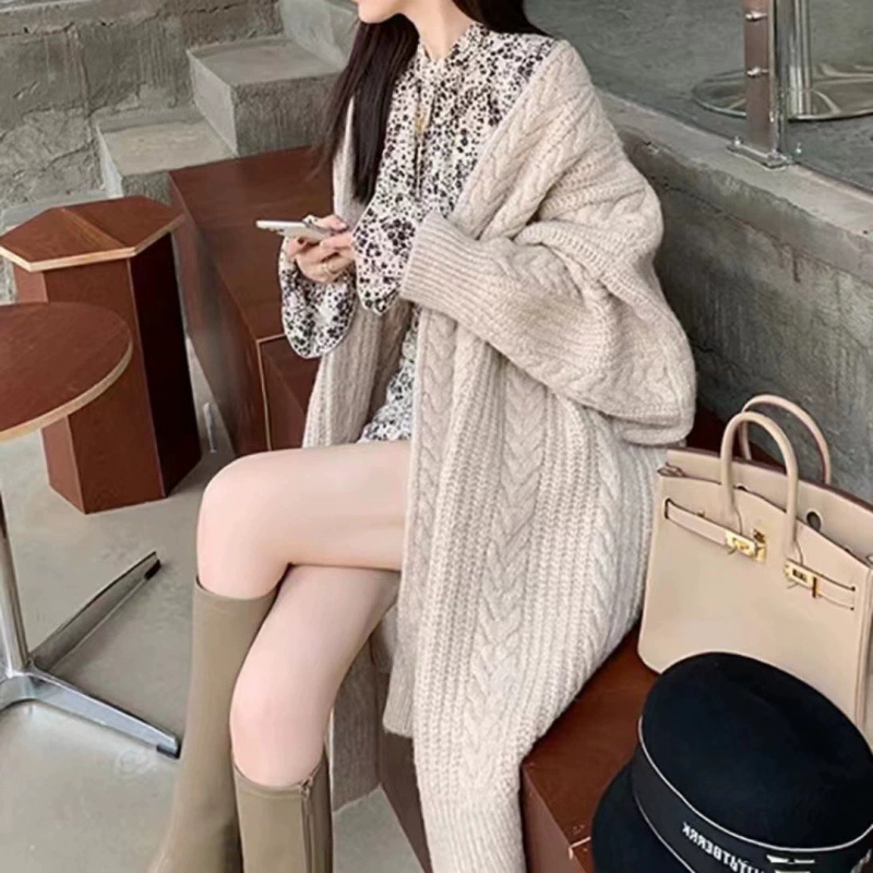 Свитер, куртка, дизайн вязанный длинный кардиган, для подростков,Oversize, свободный крой