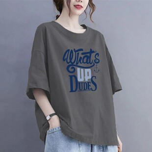 100% Non-Pilling 2025 Short-Sleeved T-Shirt Women's Summer New Loose Slimming Look Versatile Round Neck Printed Top