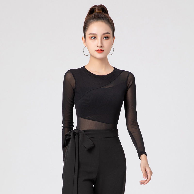 Dance practice clothing tops women's body dance clothing long-sleeved one-piece modern Latin classical Chinese dance training autumn