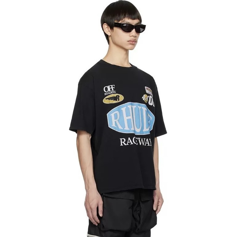 Nuevo color a juego RHUDE lema insignia carta de impresión retro calle hombres y mujeres pareja suelta manga corta Camiseta moda