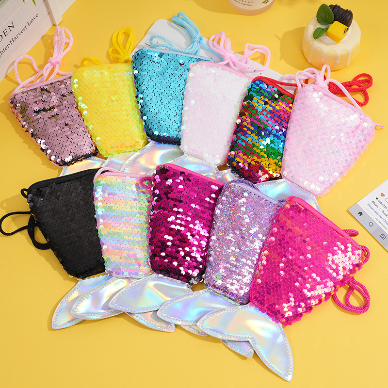 Cross-Border Supply New Korean Style Sequin Fishtail Coin Purse Crossbody Bag Cute Student Backpack Storage Decoration