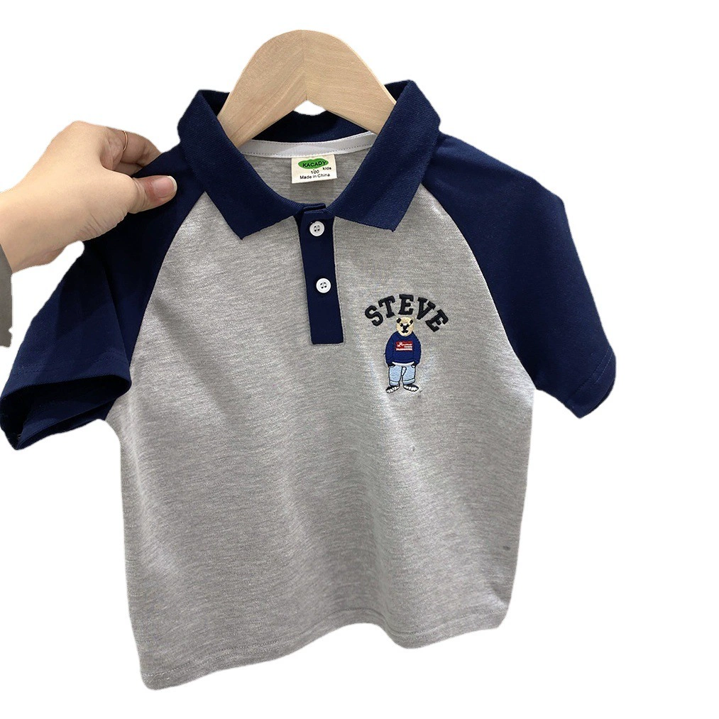 2025 новый летний детский наряд для мальчиков и детей с контрастным эластизом с круглым вырезом и короткими рукавами футболка рубашка POLO оптовая продажа