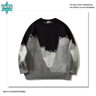 Ywfg Trendy Brand Retro Lazy Style 2024 Autumn and Winter New Loose and Versatile Couple Round Neck Long-Sleeved Knitwear Knitwear